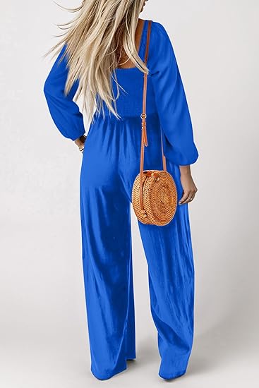 Women's Casual Loose Overalls Jumpsuits One Piece Long Sleeve Wide Leg Long Pant Rompers With Pockets