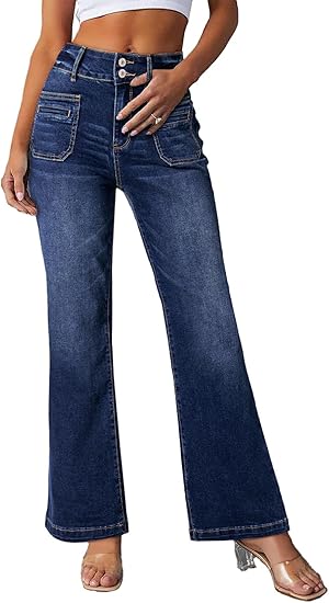 Womens High Waisted Tummy Control Jeans 2025 Stretchy Straight Wide Leg Pockets Front Bootcut Zimbaplatinum Jeans